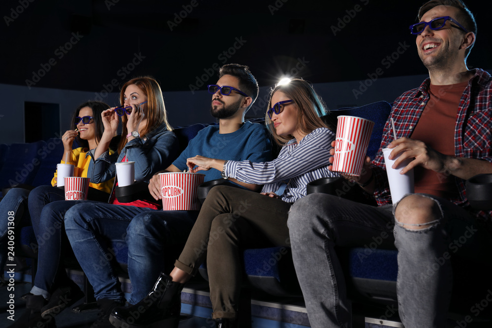 Sticker Young people watching movie in cinema theatre