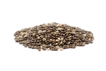 A Heap of Chia Seed (Salvia Hispanica) Isolated on White Background.