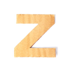 Letter Z made of cardboard on white background