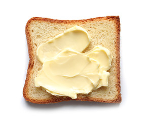 Tasty toast with butter isolated on white, top view - obrazy, fototapety, plakaty