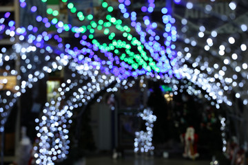 Beautiful street lights at night. Bokeh effect