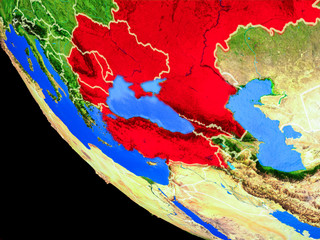 Black Sea Region on realistic model of planet Earth with country borders and very detailed planet surface.