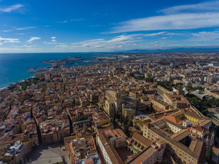Aerial view of Tarragona old town and port