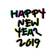 Happy New Year 2019. Holiday Vector Illustration With Hand Lettering Composition - EPS 10