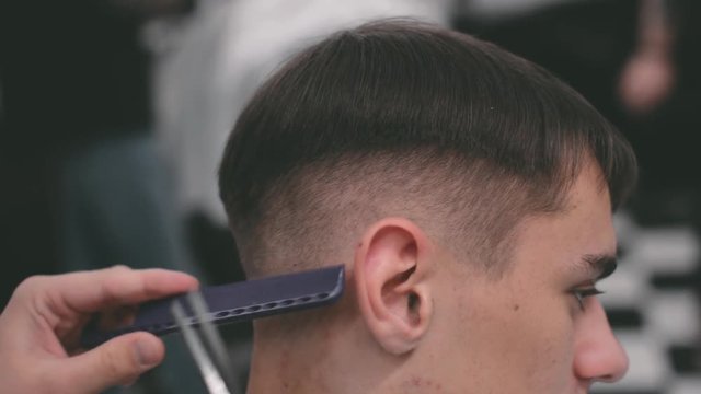 Man haircut in barbershop.