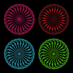 Abstract spirograph art , parabolic curve of line in circle form illustration. Vector image.Round pattern color on black background.