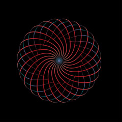 Abstract spirograph art , parabolic curve of line in circle form illustration. Vector image.Round pattern color on black background.