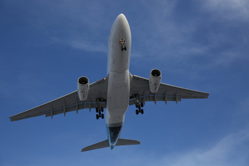 Fototapeta na wymiar airplane in the blu sky