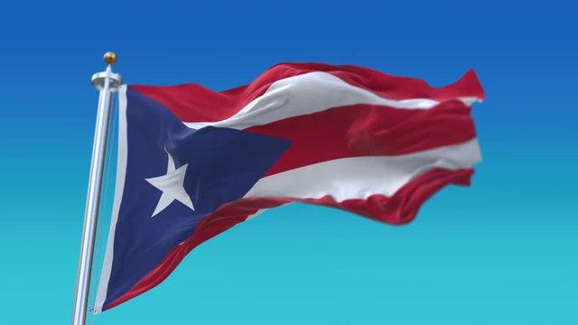 4k Seamless Puerto Rico flag with flagpole waving in wind,fully digital rendering,The animation loops at 20 seconds,flag 3D animation.