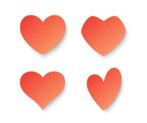 Red heart symbol in various shapes and designs in paper art style.