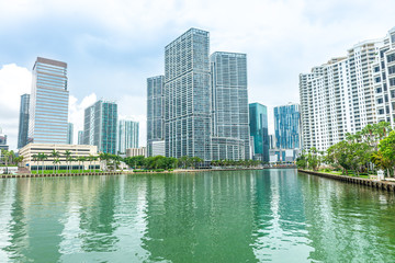 Fototapeta na wymiar The Miami downtown skyline architecture and reflections