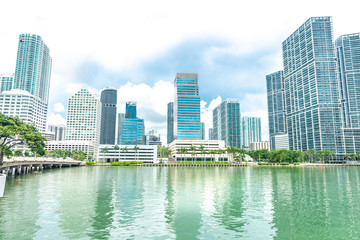 The Miami downtown skyline architecture and reflections