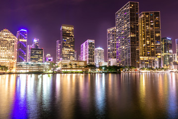 Fototapeta na wymiar Miami downtown skyline under bright night lights