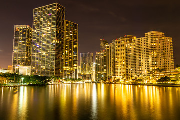 Fototapeta na wymiar Night view of Brickel Key buildings in Miami