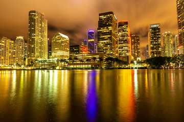 Fototapeta na wymiar Night light view of Miami downtown buildings