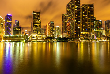 Fototapeta na wymiar Night light view of Miami downtown buildings