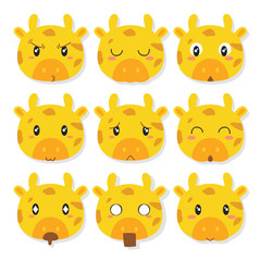 cute giraffe with funny expressions vector set. Giraffe emoticons vector set