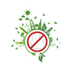Obraz premium Ecology.Green cities help No plastic bags eco-friendly concept ideas.vector illustration