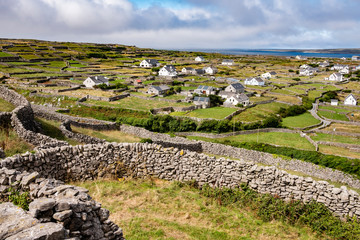 Mortarless stone walls and village on Inisheer Ireland