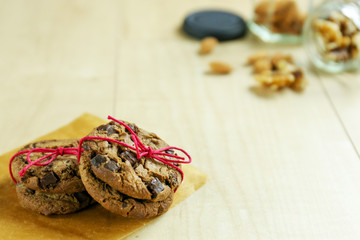 valentine's chocolates, nuts in bottles, cookies and chocolate chip cookies