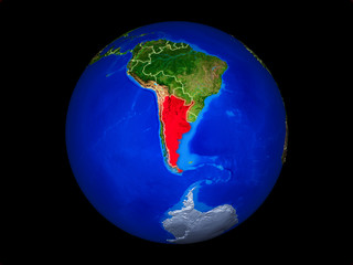 Argentina on planet planet Earth with country borders. Extremely detailed planet surface.