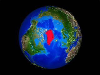 Greenland on planet planet Earth with country borders. Extremely detailed planet surface.