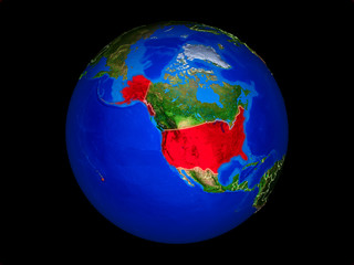USA on planet planet Earth with country borders. Extremely detailed planet surface.