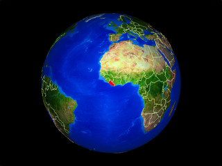 Liberia on planet planet Earth with country borders. Extremely detailed planet surface.
