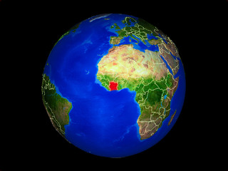 Ivory Coast on planet planet Earth with country borders. Extremely detailed planet surface.
