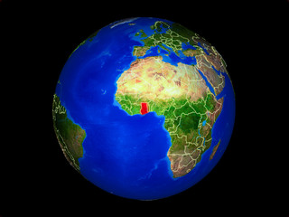 Ghana on planet planet Earth with country borders. Extremely detailed planet surface.