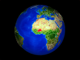 Burkina Faso on planet planet Earth with country borders. Extremely detailed planet surface.