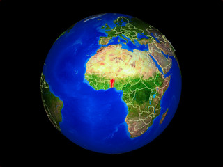 Benin on planet planet Earth with country borders. Extremely detailed planet surface.