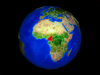 Cameroon on planet planet Earth with country borders. Extremely detailed planet surface.