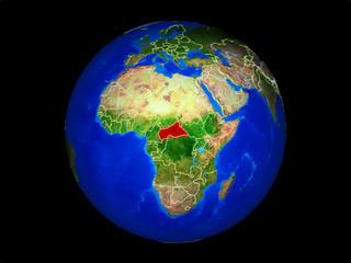 Central Africa on planet planet Earth with country borders. Extremely detailed planet surface.