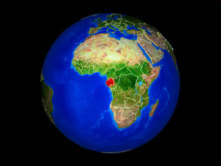 Gabon on planet planet Earth with country borders. Extremely detailed planet surface.