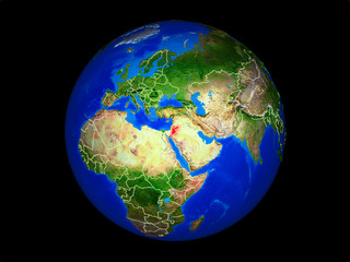 Jordan on planet planet Earth with country borders. Extremely detailed planet surface.