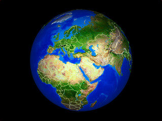 Lebanon on planet planet Earth with country borders. Extremely detailed planet surface.