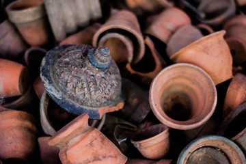 Useless  and cracked Thai pottery at Ko Kret, Nonthaburi Thailand.