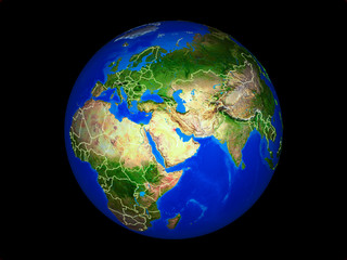 Kuwait on planet planet Earth with country borders. Extremely detailed planet surface.