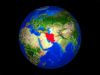 Iran on planet planet Earth with country borders. Extremely detailed planet surface.