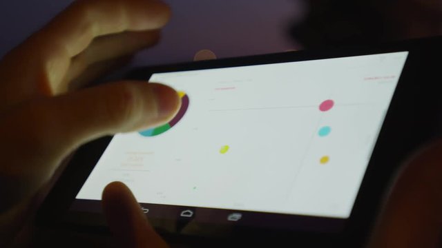 Businessman working on mobile platform outdoors managing a project Application using graphic charts looking at the data pies and vectors graphics