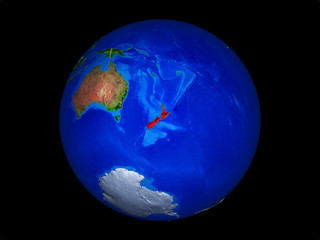 New Zealand on planet planet Earth with country borders. Extremely detailed planet surface.