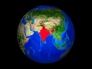 India on planet planet Earth with country borders. Extremely detailed planet surface.