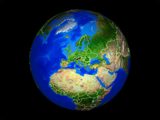 Slovenia on planet planet Earth with country borders. Extremely detailed planet surface.