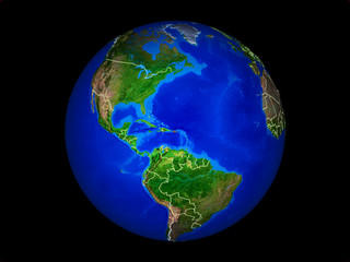 Puerto Rico on planet planet Earth with country borders. Extremely detailed planet surface.