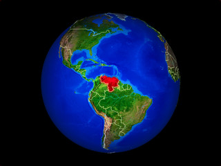 Venezuela on planet planet Earth with country borders. Extremely detailed planet surface.