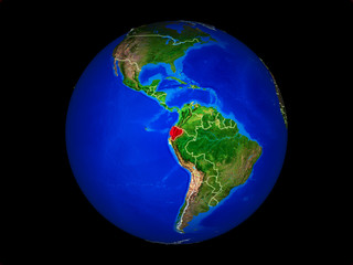 Ecuador on planet planet Earth with country borders. Extremely detailed planet surface.