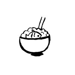 Rice with fish icon. Grunge ink brush vector illustration. Food flat illustration.