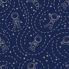 Seamless pattern with astronauts floating in space. Vector illustration