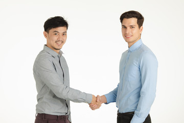 two men in handshake pose